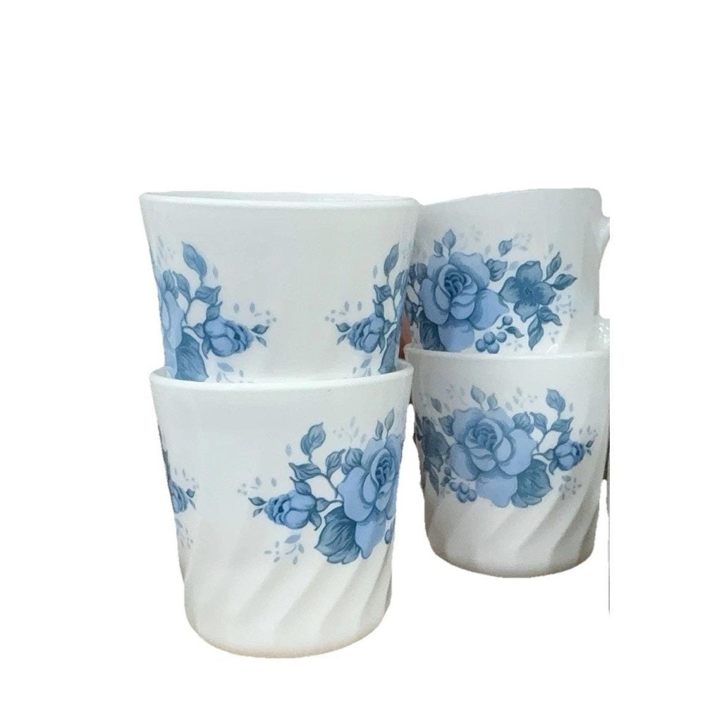 Corning Ware Corelle Blue Velvet Rose Coffee Cup 8 Oz Lot Of 4 Vtg‎ Replacement